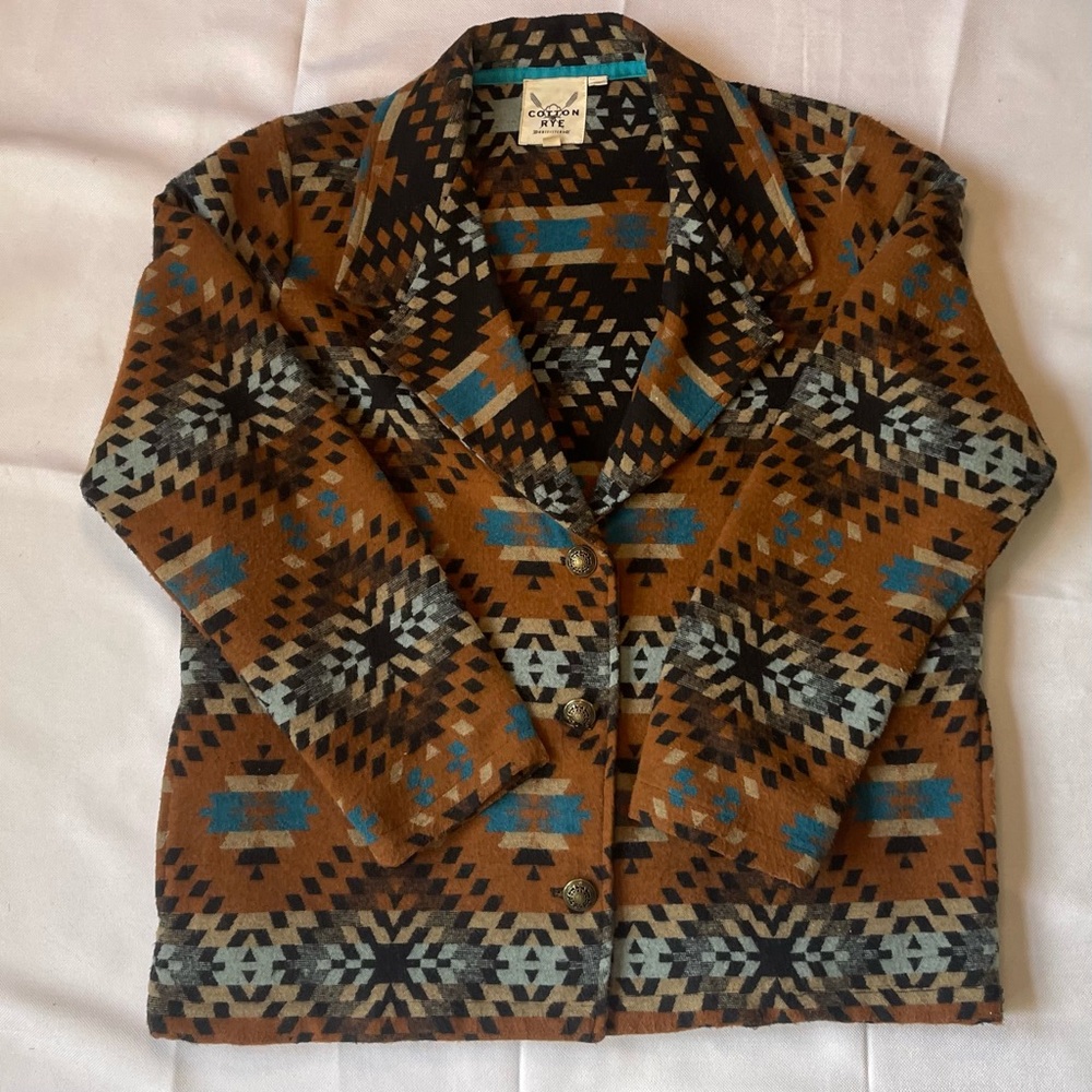 Geometric Western Boho Patterned Jacket Blended P… - image 1